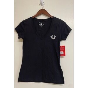 True Religion World Tour Black Buddha V-Neck T Shirts Women's XS NWT